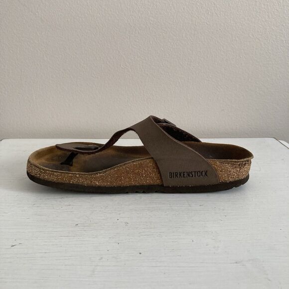 Birkenstock Thong Sandals Gizeh 36 US 5-5.5 Mocha Brown Leather Flip Flop Buckle - Picture 3 of 11